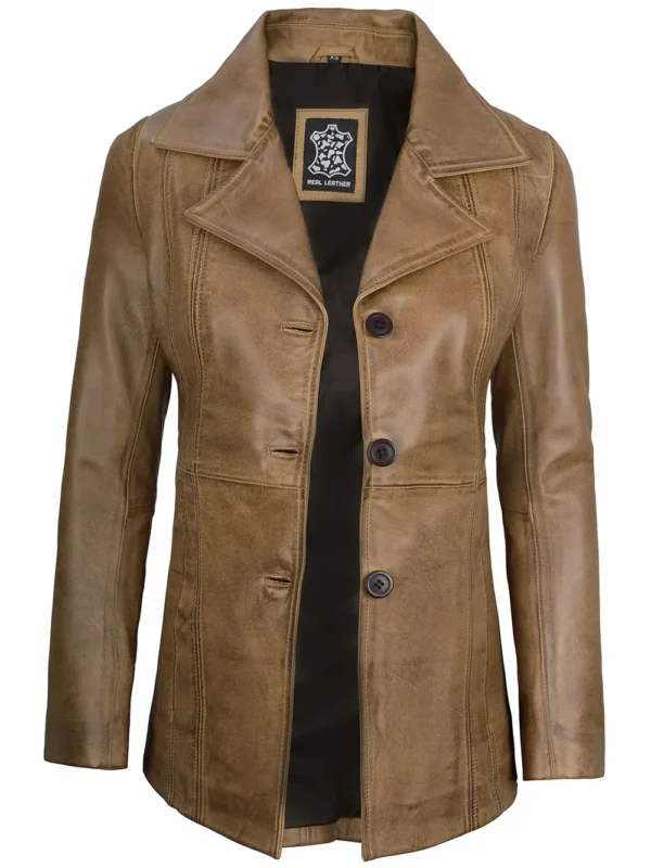 Women’s Camel Lambskin Leather Jacket Three Button 03
