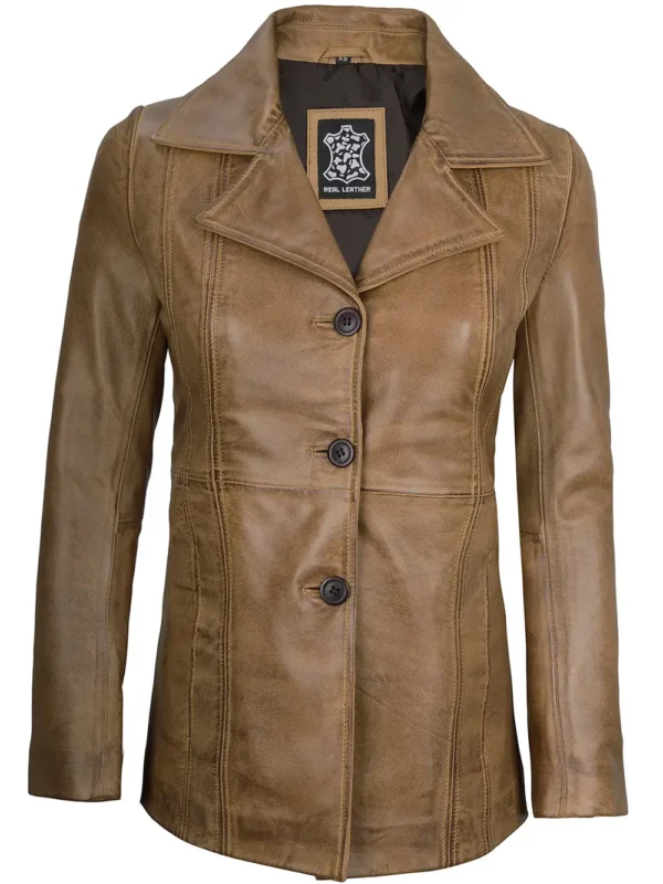 Women’s Camel Lambskin Leather Jacket Three Button 04