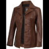 Women’s Cognac Brown Leather Blazer Three Button 01