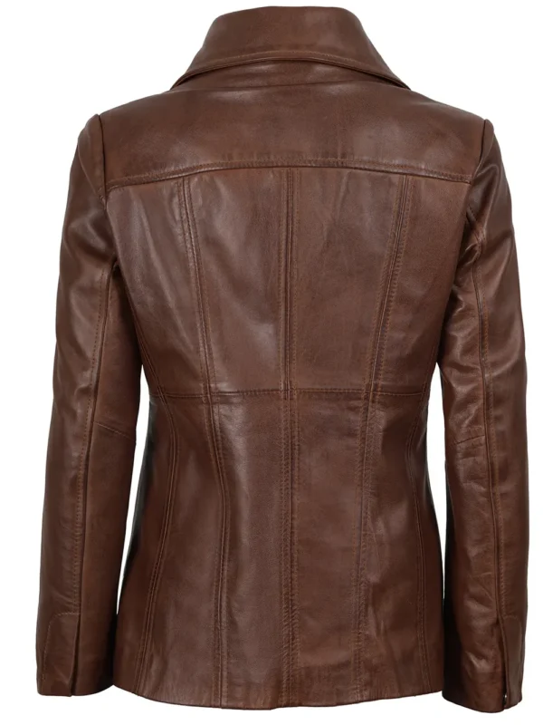 Women’s Cognac Brown Leather Blazer Three Button02
