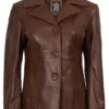 Women’s Cognac Brown Leather Blazer Three Button 04