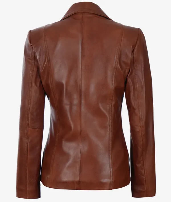 Women’s Cognac Leather Blazer Two Button Jacket 02