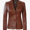 Women’s Cognac Leather Blazer Two Button Jacket 03