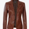 Women’s Cognac Leather Blazer Two Button Jacket 04