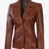 Women’s Cognac Leather Blazer Two Button Jacket 05
