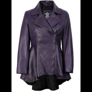 Women's Purple Peplum Leather Jacket – Asymmetrical Style 01