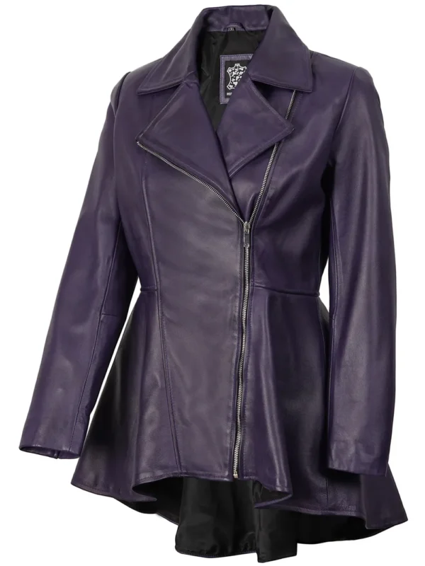 Women's Purple Peplum Leather Jacket – Asymmetrical Style 03