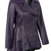 Women's Purple Peplum Leather Jacket – Asymmetrical Style 04
