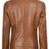 Women’s Tan Brown Leather Blazer Two Button Jacket 02