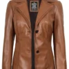 Women’s Tan Brown Leather Blazer Two Button Jacket 03