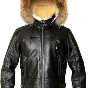 B3 Bomber Leather Jacket with Faux Shearling Hoodie
