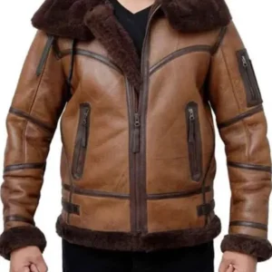 Men Brown Leather Aviator Jacket