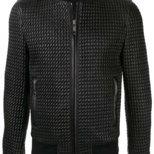 Men Black Bomber Quilted Leather Jacket