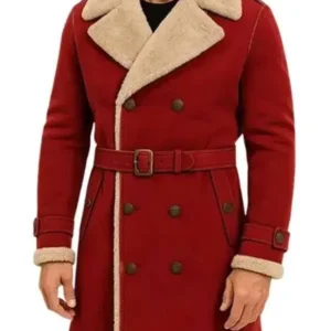Men Shearling Red Christmas Coat