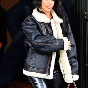 Kim Kardashian Bomber Shearling Leather Jacket