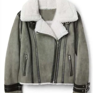 Women’s Bomber Grey Shearling Suede Leather Jacket