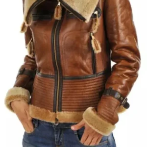 Men's Brown B3 RAF Shearling Aviator Leather Bomber Jacket