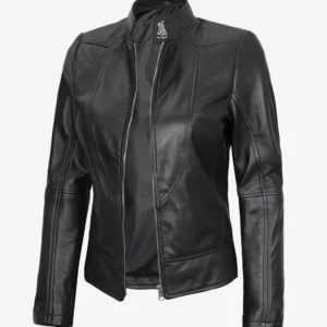 Women's Black Cafe Racer Leather Jacket