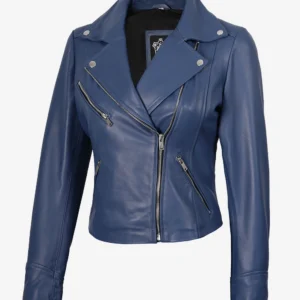 Ninfa Women Biker Blue Real Leather Jacket