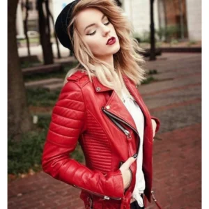 Women's Red Leather Biker Jacket