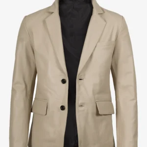 Men's Beige Real Leather Blazer Jacket