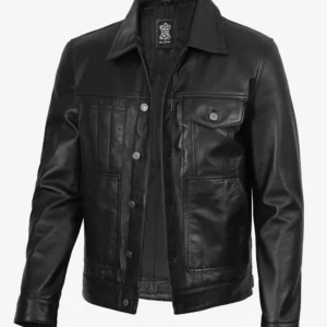 Men’s Vintage Black Real Leather Trucker Jacket