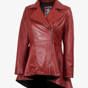 Women's Red Leather Peplum Jacket