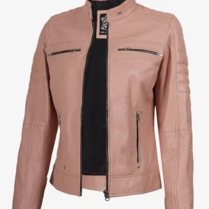 Austin Women's Pink Cafe Racer Real Leather Jacket