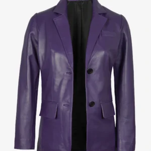 Women's Two Button Purple Leather Blazer Jacket