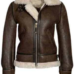Angela Brown B3 RAF Shearling Aviator Leather Bomber Jacket