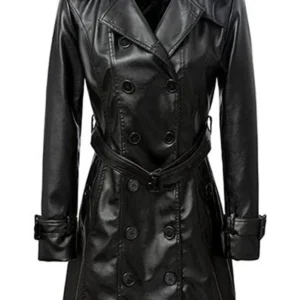 Trending Style Double-Breasted Black Leather Trench Coat