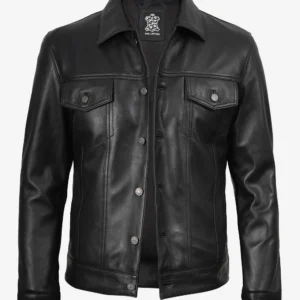 Fernando Black Leather Trucker Jacket