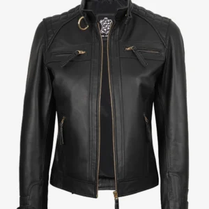 Women's Black Quilted Biker Leather Jacket
