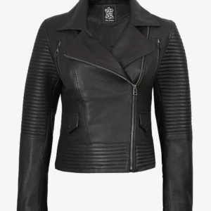 Black Women's Leather Biker Jacket — Low Stock