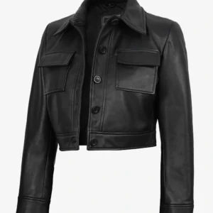 Freddie Women’s Black Harrington Cropped Leather Jacket