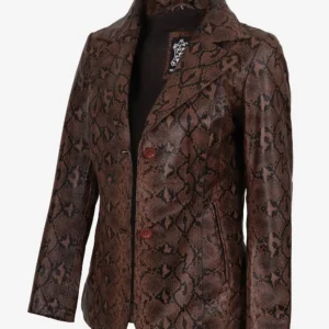 Kathryn Snake Pattern Women's Cognac Two Button Leather Blazer