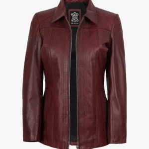 Marsha Women's Burgundy Real Leather Car Coat