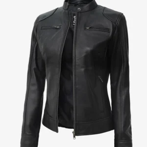 Women's Black Lambskin Leather Biker Jacket