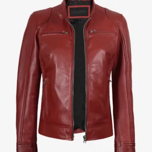 Dodge Women's Cafe Racer Red Leather Jacket — (Stock Ending)
