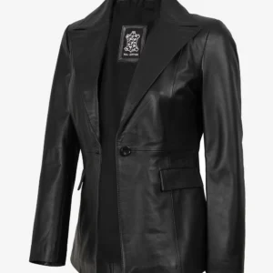 Susie Women's Single Button Black Real Leather Blazer