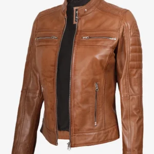 Women's Tan Brown Cafe Racer Leather Jacket