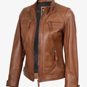 Women's Cafe Racer Tan Real Leather Jacket