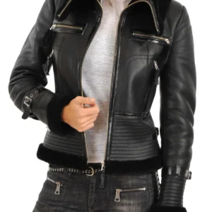 Women's Black B3 RAF Shearling Aviator Leather Bomber Jacket