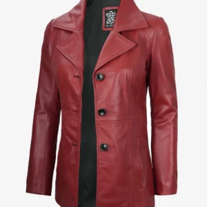Women's Red Real Leather Blazer Jacket