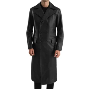 Black Leather Double Breasted Coat