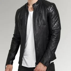 Nightfall | Men's Diamond Quilted Black Leather Biker Jacket