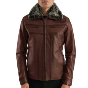 Brown Leather Jacket with Fur